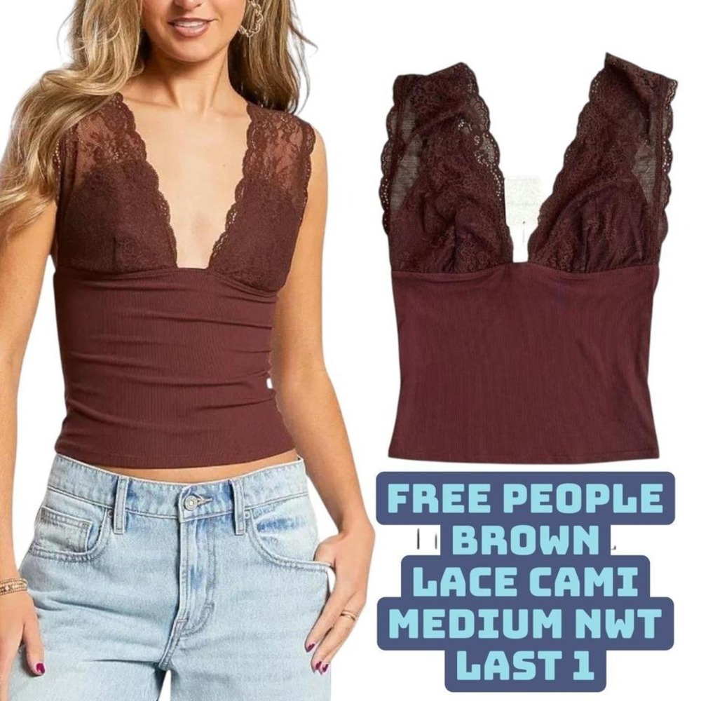 FREE PEOPLE BROWN LACE LOUNGE CAMI TOP MEDIUM SEALED NEW WITH TAG LAST 1!